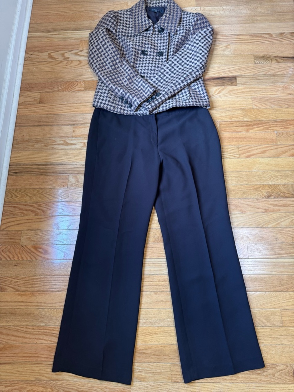 Nine West Brown Houndstooth Double-Breasted Pea Coat - Picture 8 of 16